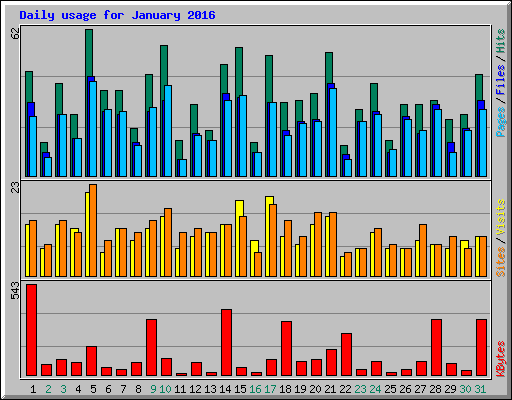 Daily usage for January 2016